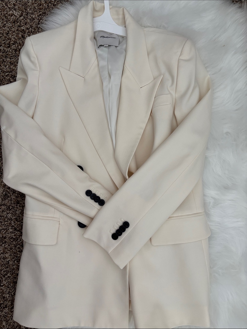 Mango Ivory Double-Breasted Blazer with Black Buttons